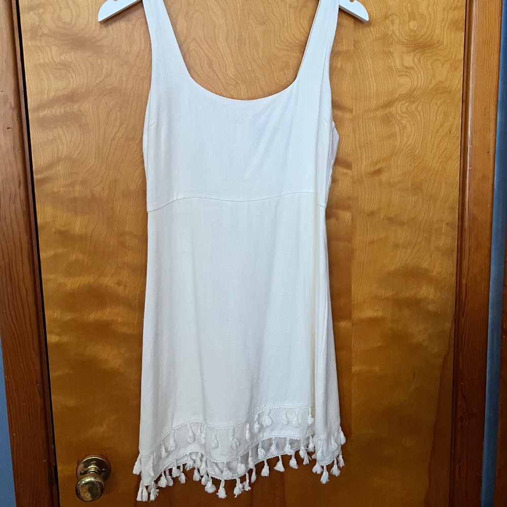 White Linen Feel the Sunshine White Tassel Mini Dress lulus